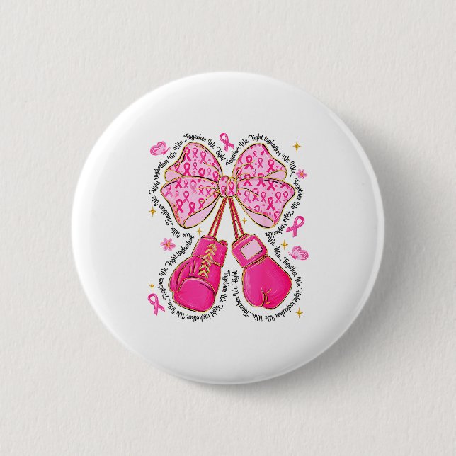 Nk Ribbon Bow Boxing Gloves Breast Cancer Awarenes Button (Vorderseite)