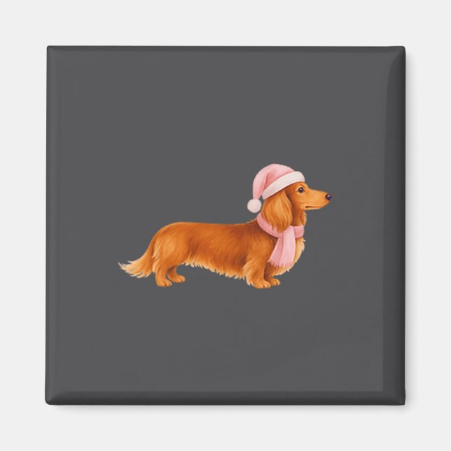 Nk Santa Red Long Haired Dachshund Christmas  Magnet (Vorne)