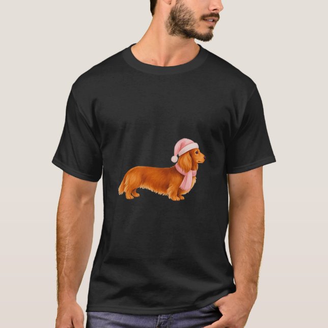 Nk Santa Red Long Haired Dachshund Christmas  T-Shirt (Vorderseite)