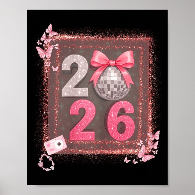 Nk Sparkle Disco Bow 2026 Coquette Happy New Year  Poster (Vorne)
