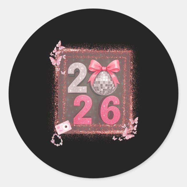 Nk Sparkle Disco Bow 2026 Coquette Happy New Year  Runder Aufkleber (Vorderseite)