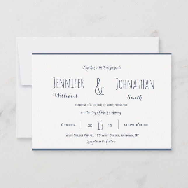 Nmarine moderne et invitations blanches de mariage (Devant)