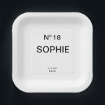 No 18 French Chic 18th Birthday Party Pappteller<br><div class="desc">Add a touch of chic French-inspired elegance to an unforgettable celebration with these Chic French No. 18 Birthday Party Plates. Designed with a stylish “No. 18” lettering and personalized with a custom name, Est. year and location, these paper plates elevate any 18th birthday party table setting with a sophisticated, fashion-forward...</div>