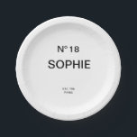 No 18 French Chic 18th Birthday Party Pappteller<br><div class="desc">Add a touch of chic French-inspired elegance to an unforgettable celebration with these Chic French No. 18 Birthday Party Plates. Designed with a stylish “No. 18” lettering and personalized with a custom name, Est. year and location, these paper plates elevate any 18th birthday party table setting with a sophisticated, fashion-forward...</div>