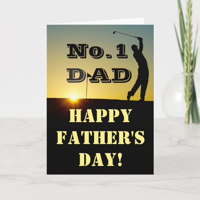 No. 1 Dad Golfer at Sunset Father's Day Karte (Vorderseite)