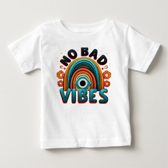 No Bad Vibes. Retro Rainbow and Eye Desig T-Shirt (Vorderseite)