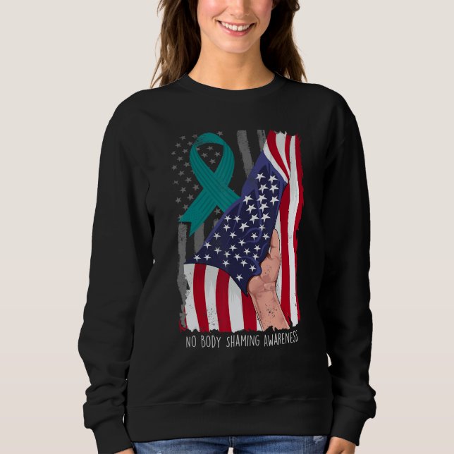 No Body Shaming Shirt Awareness American Flag Teal (Vorderseite)