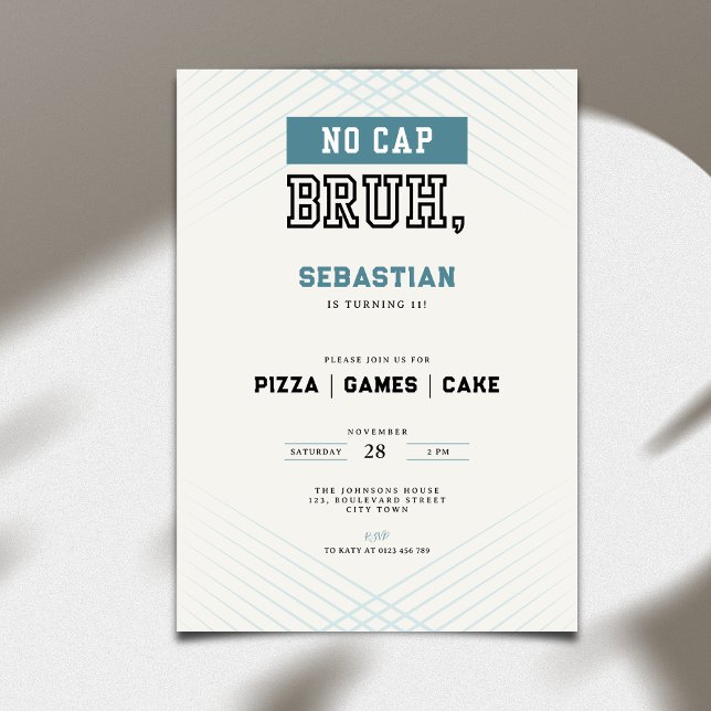 No Cap Bruh 11th Birthday Pizza Games Cake  Einladung (Von Creator hochgeladen)