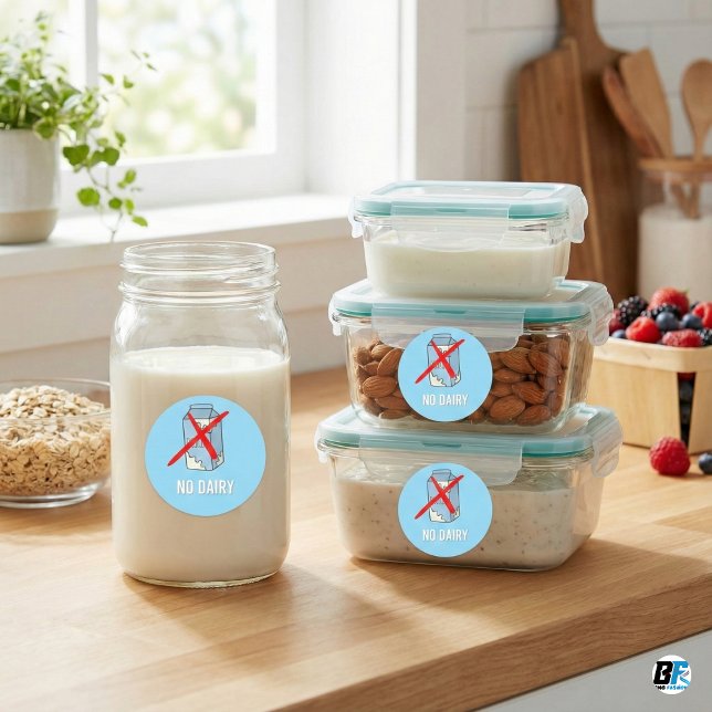 No Dairy Allergy Alert Milk Free Symbol Kids Blue Runder Aufkleber (Von Creator hochgeladen)