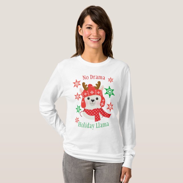 No Drama Holiday Christmas Llama T-Shirt (Vorne ganz)