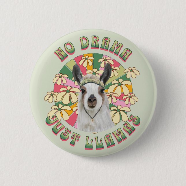 No Drama Just Llamas - Niedlich Groovy Boho Llama Button (Vorderseite)