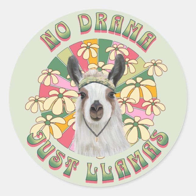 No Drama Just Llamas - Niedlich Groovy Boho Llama Runder Aufkleber (Vorderseite)