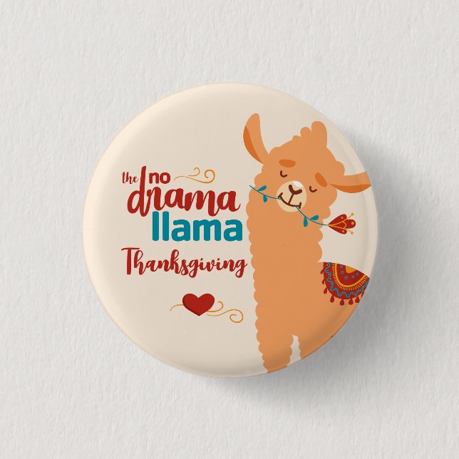 No Drama Llama Erntedank Cream Button (Vorderseite)