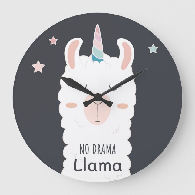 No Drama Llama Große Wanduhr (Vorderseite)