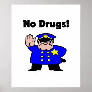 No Drugs Cartoon Policeman AntiDrug Color Poster