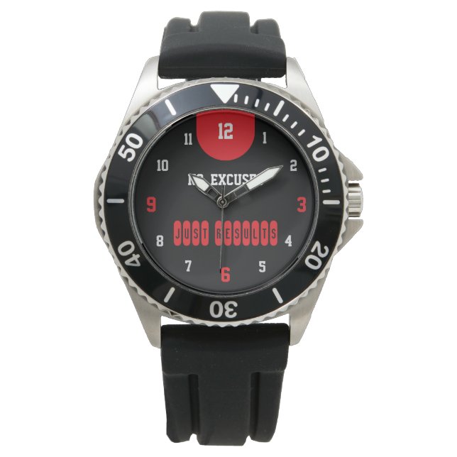 No Excuses Just Results Black Armbanduhr (Vorderseite)
