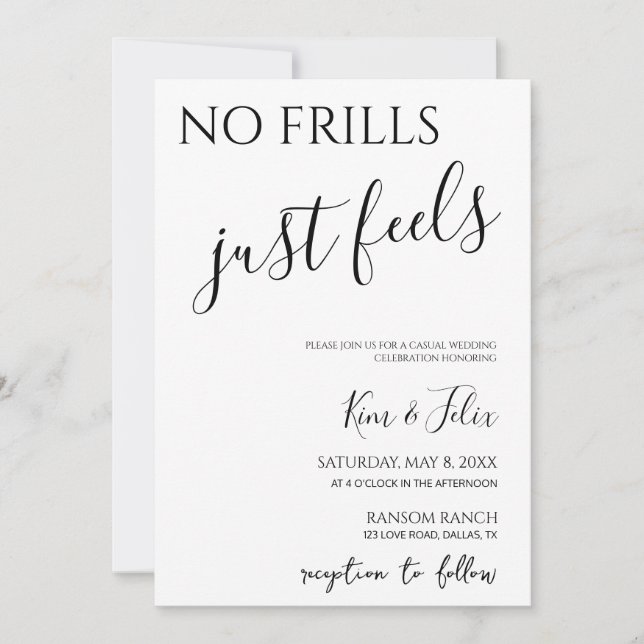 No Frills fühlen sich einfach Lässige Hochzeitsein Einladung (Vorderseite)
