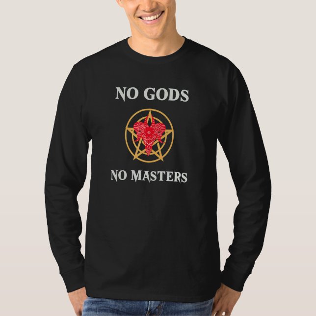 No God's No Masters Goat's Head Baphomet Demon Pen T-Shirt (Vorderseite)