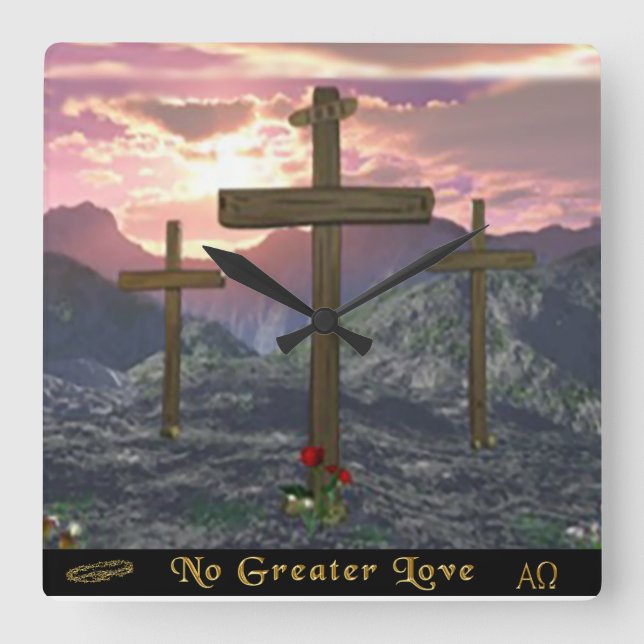 No Greater Love Cross Quadratische Wanduhr (Vorderseite)