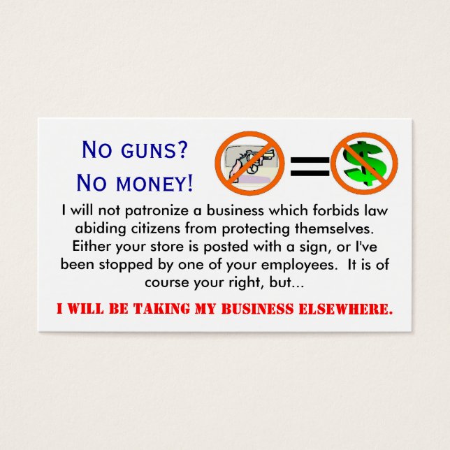 No guns = No money Visicard (Vorderseite)