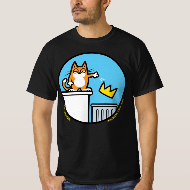 No Kings - Cat throws crown into trash T-Shirt (Vorderseite)