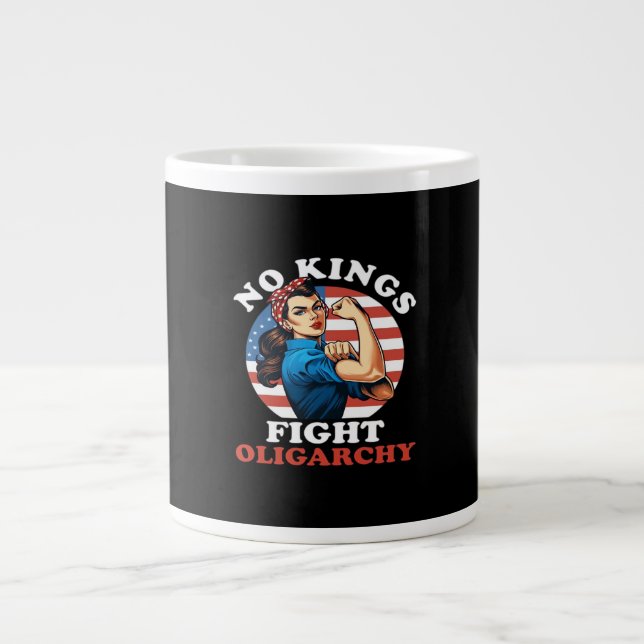 No Kings Oligarchy Retro Classic Jumbo-Tasse (Vorderseite)