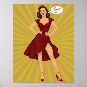 "No Means No" Feminist Button-Up Girl - Retro Art Poster