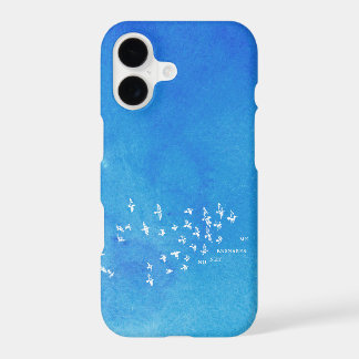 "No net ensnares me" + Vögel (weiß auf blau)