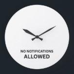 No Notifications Allowed Minimalist Technical Große Wanduhr<br><div class="desc">Synchronize your focus blocks. A sleek,  high-contrast wall clock featuring bold technical typography,  designed for the studio where time is the only allowed metric.</div>