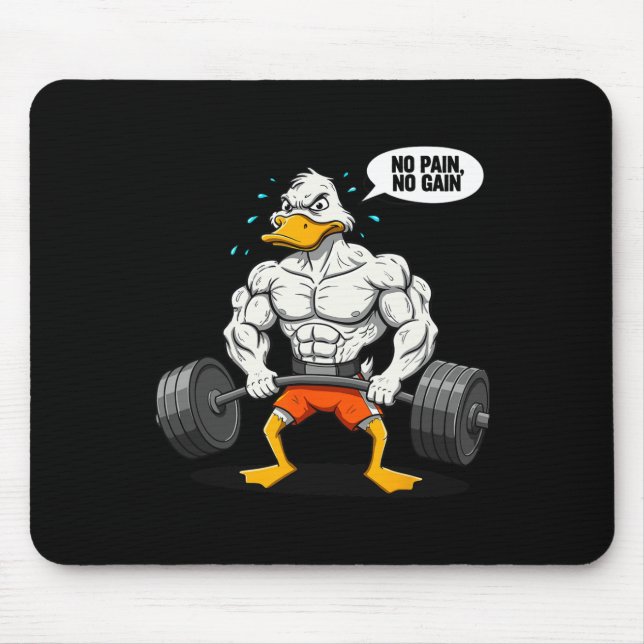 No Pain No Gain Funny Duck Weightlifter Joke Gym M Mousepad (Vorne)