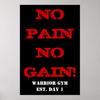 NO PAIN NO GAIN! Poster d'exercices de musculation