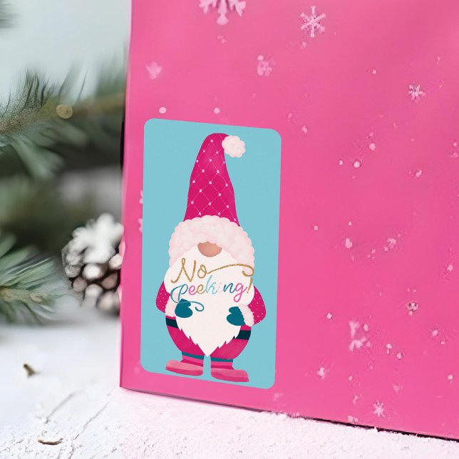 No Peeking Niedlich Spaß Weihnachten Weihnachtsfei Adressaufkleber (No Peeking Cute Fun Christmas Santa Gnome Label)