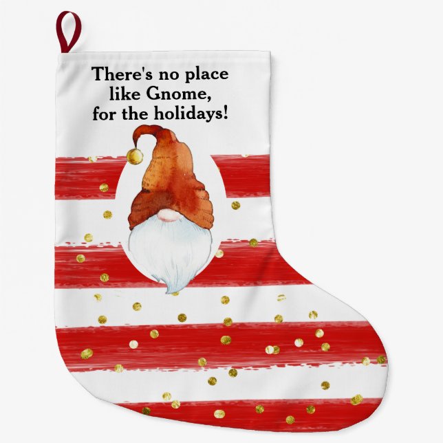No Place Like Gnome Custom Christmas Stocking Großer Weihnachtsstrumpf (Vorderseite)