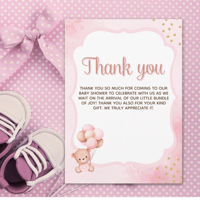 No podemos esperar mas Lindo oso Rosa Baby shower Dankeskarte (Von Creator hochgeladen)