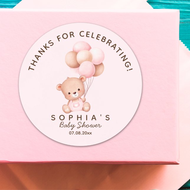 No podemos esperar mas Lindo oso Rosa Baby shower Runder Aufkleber (Von Creator hochgeladen)
