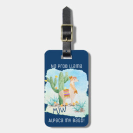 No Prob Llama Alpaca My Bags - Blue Personalisiert Gepäckanhänger
