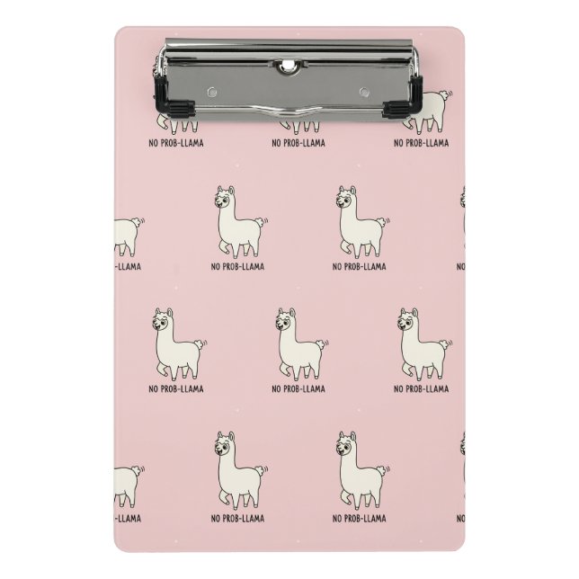 "No Prob-Llama" Cute Llama Doodle - Chill Vibe Mini Klemmbrett (Vorderseite)