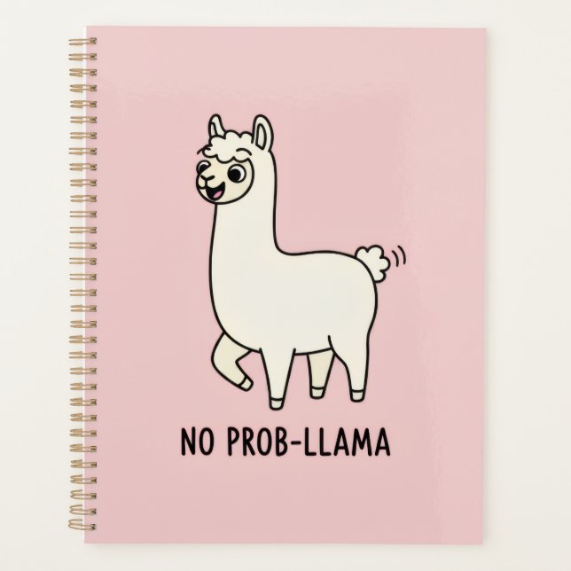 "No Prob-Llama" Cute Llama Doodle - Chill Vibe Planer (Vorderseite)
