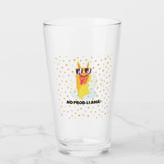 No-Prob-Llama Niedlicher Lama mit Sternen Glas (Vorderseite)