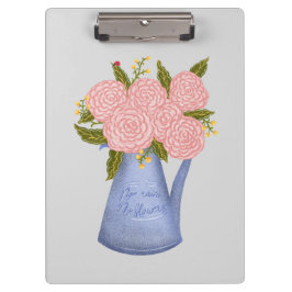 No rain no flowers watering can with flowers klemmbrett