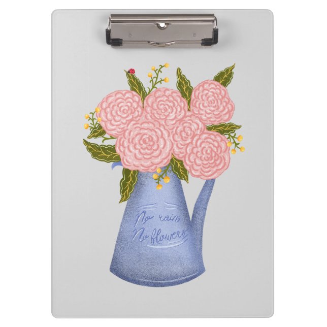 No rain no flowers watering can with flowers klemmbrett (Vorderseite)
