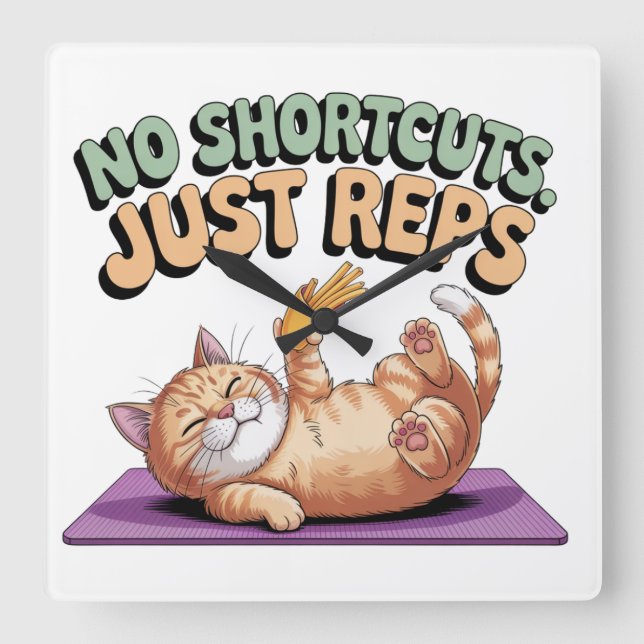 No Shortcuts. Just Reps Quadratische Wanduhr (Vorderseite)