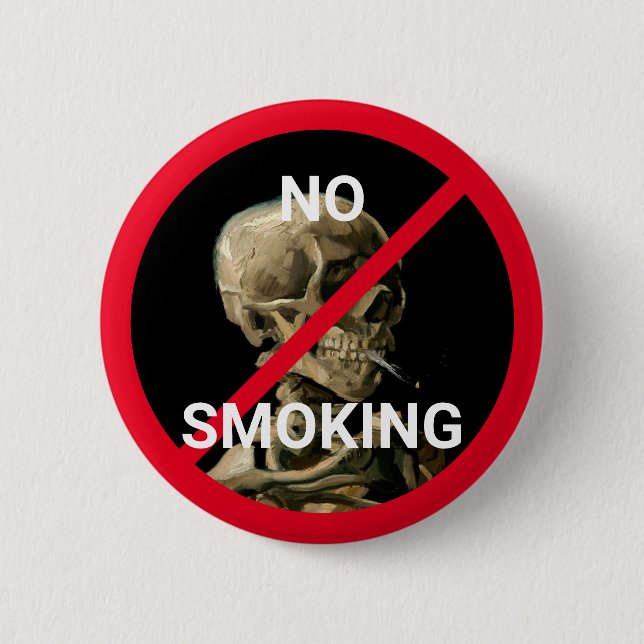 No Smoking Sign with Van Gogh Skull Artwork Button (Vorderseite)
