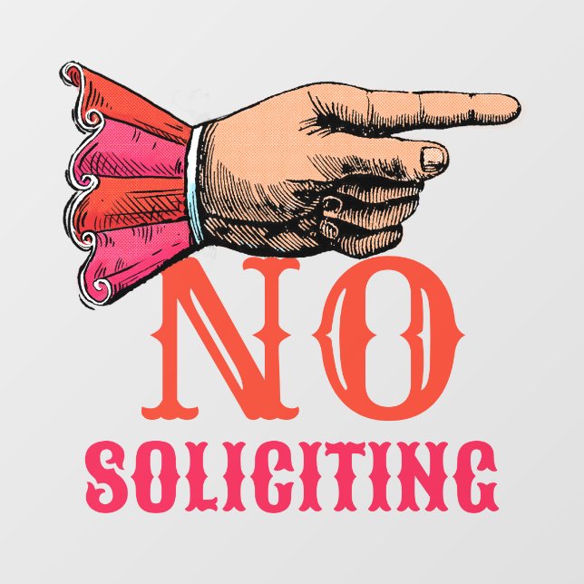 No Soliciting Pointing Hand Fun Window Cling Fensteraufkleber (Blatt)