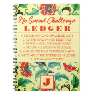 No Spending Challenge Ledger Vintage Blume Noteboo Notizblock