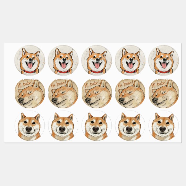 No Thoughts, Just Vibes – Happy Shiba Etiketten (Blatt)