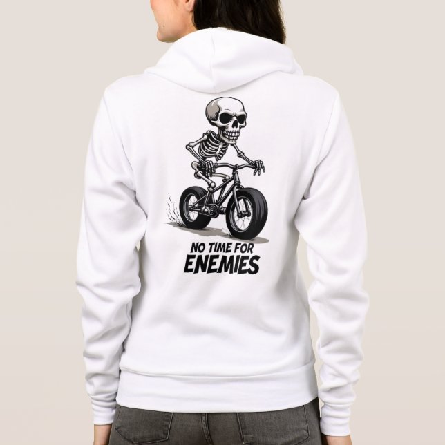 💀 "No Time for Enemies" - Badass Skeleton Biker � Hoodie (Rückseite)