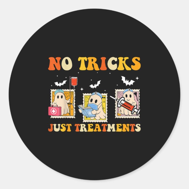 No Tricks Just S Funny Halloween Ghost Nursing  Runder Aufkleber (Vorderseite)