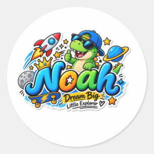 Noah Kleiner Süßer Dinosaurier Personalisierter Au Runder Aufkleber