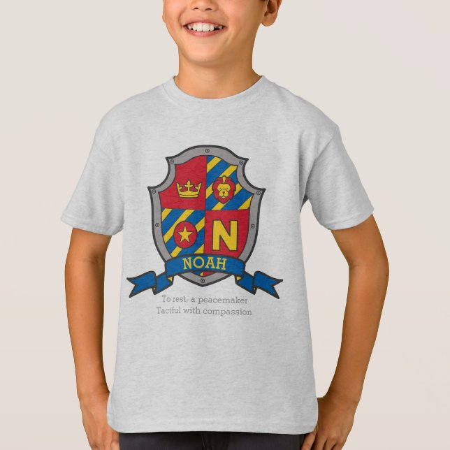Noah N Name bedeutet Wappen Ritterschild T-Shirt (Vorderseite)